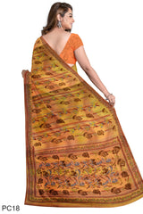 Multicolour Designer Wedding Partywear Pure Crepe Printed Hand Embroidery Work Bridal Saree Sari With Blouse Piece PC18