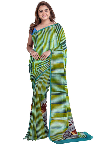 Multicolour Designer Wedding Partywear Pure Crepe Printed Hand Embroidery Work Bridal Saree Sari With Blouse Piece PC20