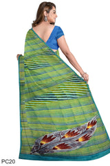 Multicolour Designer Wedding Partywear Pure Crepe Printed Hand Embroidery Work Bridal Saree Sari With Blouse Piece PC20