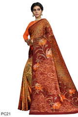 Multicolour Designer Wedding Partywear Pure Crepe Printed Hand Embroidery Work Bridal Saree Sari With Blouse Piece PC21