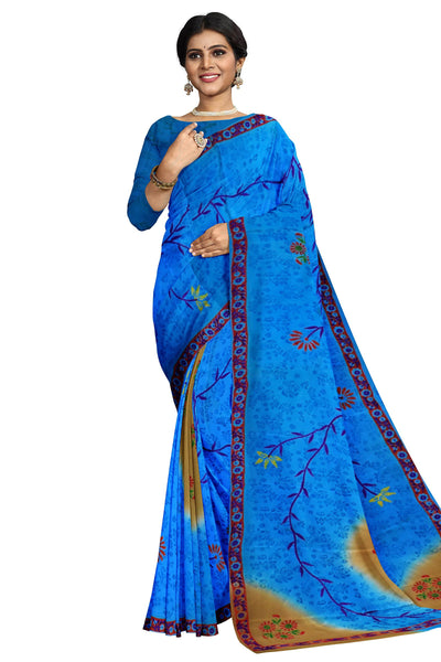 Multicolour Designer Wedding Partywear Pure Crepe Printed Hand Embroidery Work Bridal Saree Sari With Blouse Piece PC23