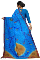 Multicolour Designer Wedding Partywear Pure Crepe Printed Hand Embroidery Work Bridal Saree Sari With Blouse Piece PC23