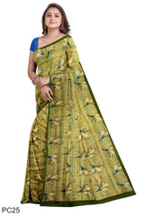 Multicolour Designer Wedding Partywear Pure Crepe Printed Hand Embroidery Work Bridal Saree Sari With Blouse Piece PC25