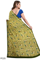 Multicolour Designer Wedding Partywear Pure Crepe Printed Hand Embroidery Work Bridal Saree Sari With Blouse Piece PC25