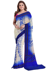 Multicolour Designer Wedding Partywear Pure Crepe Printed Hand Embroidery Work Bridal Saree Sari With Blouse Piece PC26