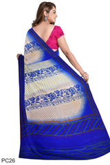 Multicolour Designer Wedding Partywear Pure Crepe Printed Hand Embroidery Work Bridal Saree Sari With Blouse Piece PC26