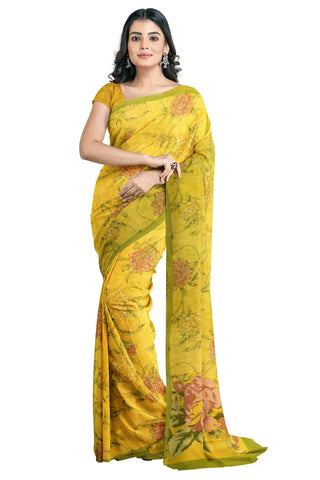Multicolour Designer Wedding Partywear Pure Crepe Printed Hand Embroidery Work Bridal Saree Sari With Blouse Piece PC27