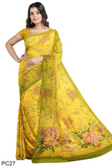 Multicolour Designer Wedding Partywear Pure Crepe Printed Hand Embroidery Work Bridal Saree Sari With Blouse Piece PC27