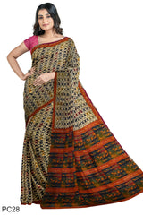 Multicolour Designer Wedding Partywear Pure Crepe Printed Hand Embroidery Work Bridal Saree Sari With Blouse Piece PC28