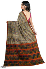 Multicolour Designer Wedding Partywear Pure Crepe Printed Hand Embroidery Work Bridal Saree Sari With Blouse Piece PC28