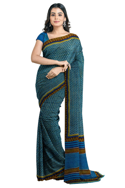 Multicolour Designer Wedding Partywear Pure Crepe Printed Hand Embroidery Work Bridal Saree Sari With Blouse Piece PC30