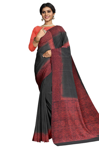 Multicolour Designer Wedding Partywear Pure Crepe Printed Hand Embroidery Work Bridal Saree Sari With Blouse Piece PC33