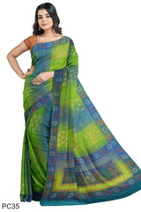 Multicolour Designer Wedding Partywear Pure Crepe Printed Hand Embroidery Work Bridal Saree Sari With Blouse Piece PC35