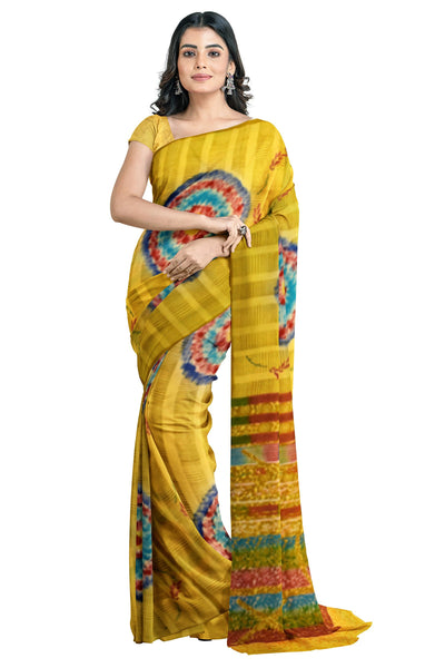 Multicolour Designer Wedding Partywear Pure Crepe Printed Hand Embroidery Work Bridal Saree Sari With Blouse Piece PC36