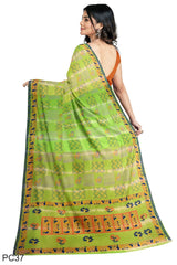 Multicolour Designer Wedding Partywear Pure Crepe Printed Hand Embroidery Work Bridal Saree Sari With Blouse Piece PC37