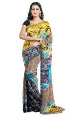 Multicolour Designer Wedding Partywear Pure Crepe Printed Hand Embroidery Work Bridal Saree Sari With Blouse Piece PC39