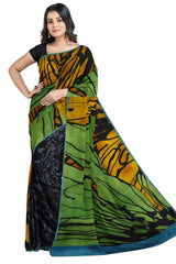 Multicolour Designer Wedding Partywear Pure Crepe Printed Hand Embroidery Work Bridal Saree Sari With Blouse Piece PC3