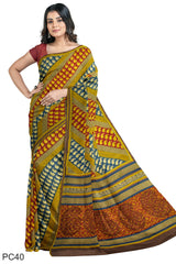 Multicolour Designer Wedding Partywear Pure Crepe Printed Hand Embroidery Work Bridal Saree Sari With Blouse Piece PC40