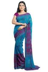 Multicolour Designer Wedding Partywear Pure Crepe Printed Hand Embroidery Work Bridal Saree Sari With Blouse Piece PC41