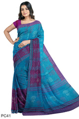 Multicolour Designer Wedding Partywear Pure Crepe Printed Hand Embroidery Work Bridal Saree Sari With Blouse Piece PC41