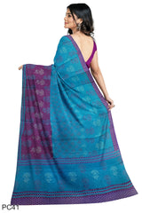 Multicolour Designer Wedding Partywear Pure Crepe Printed Hand Embroidery Work Bridal Saree Sari With Blouse Piece PC41