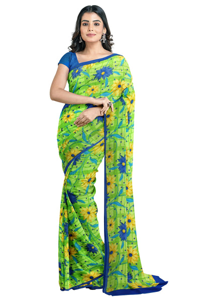 Multicolour Designer Wedding Partywear Pure Crepe Printed Hand Embroidery Work Bridal Saree Sari With Blouse Piece PC42