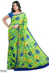 Multicolour Designer Wedding Partywear Pure Crepe Printed Hand Embroidery Work Bridal Saree Sari With Blouse Piece PC42