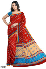 Multicolour Designer Wedding Partywear Pure Crepe Printed Hand Embroidery Work Bridal Saree Sari With Blouse Piece PC43