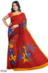 Multicolour Designer Wedding Partywear Pure Crepe Printed Hand Embroidery Work Bridal Saree Sari With Blouse Piece PC46