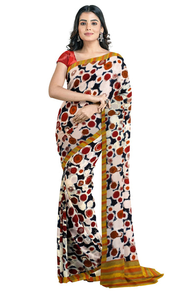 Multicolour Designer Wedding Partywear Pure Crepe Printed Hand Embroidery Work Bridal Saree Sari With Blouse Piece PC47