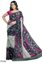 Multicolour Designer Wedding Partywear Pure Crepe Printed Hand Embroidery Work Bridal Saree Sari With Blouse Piece PC48