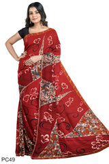 Multicolour Designer Wedding Partywear Pure Crepe Printed Hand Embroidery Work Bridal Saree Sari With Blouse Piece PC49