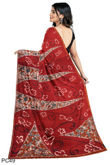 Multicolour Designer Wedding Partywear Pure Crepe Printed Hand Embroidery Work Bridal Saree Sari With Blouse Piece PC49