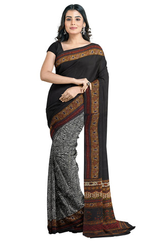 Multicolour Designer Wedding Partywear Pure Crepe Printed Hand Embroidery Work Bridal Saree Sari With Blouse Piece PC6