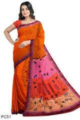 Multicolour Designer Wedding Partywear Pure Crepe Printed Hand Embroidery Work Bridal Saree Sari With Blouse Piece PC51