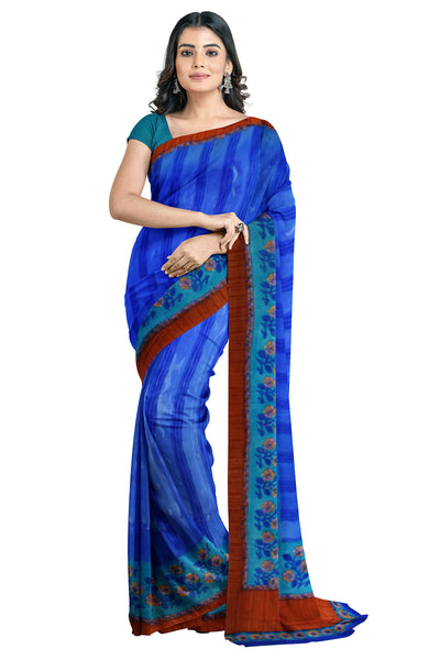 Multicolour Designer Wedding Partywear Pure Crepe Printed Hand Embroidery Work Bridal Saree Sari With Blouse Piece PC52