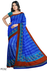 Multicolour Designer Wedding Partywear Pure Crepe Printed Hand Embroidery Work Bridal Saree Sari With Blouse Piece PC52