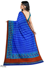 Multicolour Designer Wedding Partywear Pure Crepe Printed Hand Embroidery Work Bridal Saree Sari With Blouse Piece PC52