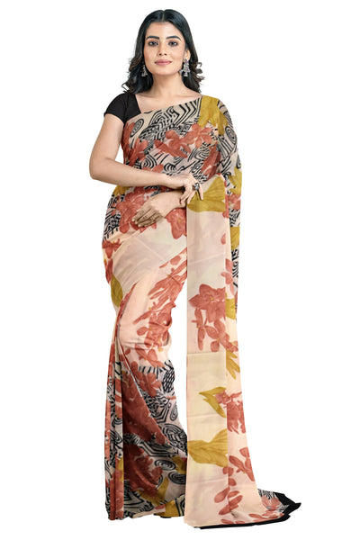 Multicolour Designer Wedding Partywear Pure Crepe Printed Hand Embroidery Work Bridal Saree Sari With Blouse Piece PC53