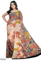 Multicolour Designer Wedding Partywear Pure Crepe Printed Hand Embroidery Work Bridal Saree Sari With Blouse Piece PC53