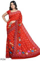 Multicolour Designer Wedding Partywear Pure Crepe Printed Hand Embroidery Work Bridal Saree Sari With Blouse Piece PC54