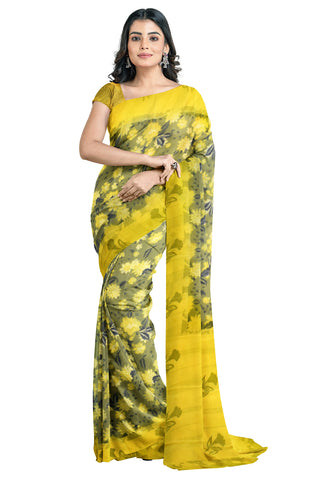 Multicolour Designer Wedding Partywear Pure Crepe Printed Hand Embroidery Work Bridal Saree Sari With Blouse Piece PC55