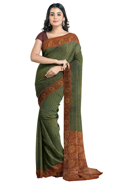 Multicolour Designer Wedding Partywear Pure Crepe Printed Hand Embroidery Work Bridal Saree Sari With Blouse Piece PC57