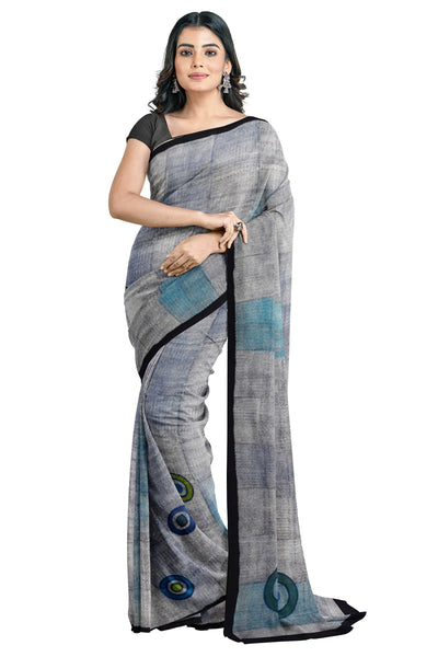 Multicolour Designer Wedding Partywear Pure Crepe Printed Hand Embroidery Work Bridal Saree Sari With Blouse Piece PC58