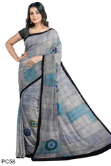 Multicolour Designer Wedding Partywear Pure Crepe Printed Hand Embroidery Work Bridal Saree Sari With Blouse Piece PC58