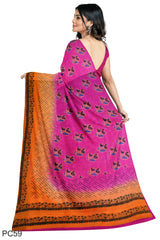 Multicolour Designer Wedding Partywear Pure Crepe Printed Hand Embroidery Work Bridal Saree Sari With Blouse Piece PC59