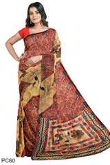 Multicolour Designer Wedding Partywear Pure Crepe Printed Hand Embroidery Work Bridal Saree Sari With Blouse Piece PC60
