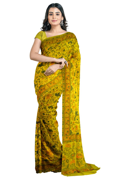 Multicolour Designer Wedding Partywear Pure Crepe Printed Hand Embroidery Work Bridal Saree Sari With Blouse Piece PC63