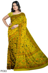 Multicolour Designer Wedding Partywear Pure Crepe Printed Hand Embroidery Work Bridal Saree Sari With Blouse Piece PC63