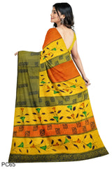 Multicolour Designer Wedding Partywear Pure Crepe Printed Hand Embroidery Work Bridal Saree Sari With Blouse Piece PC65